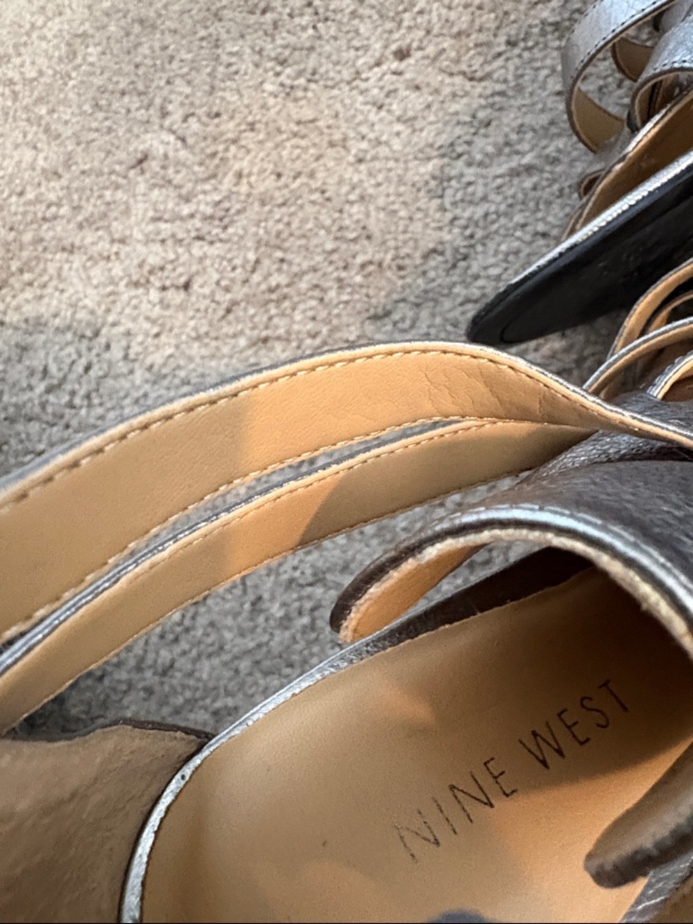 Nine West Metallic Strappy Wedge Sandals - Silver leather. Sz 7. Worn 1x. - Picture 7 of 8